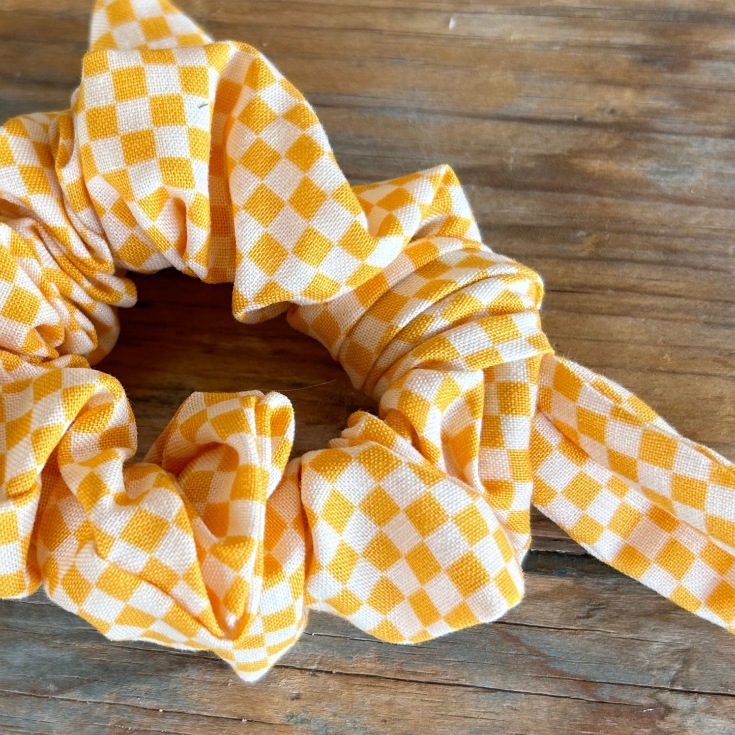 Yellow Checkerboard Scrunchie Hair Tie