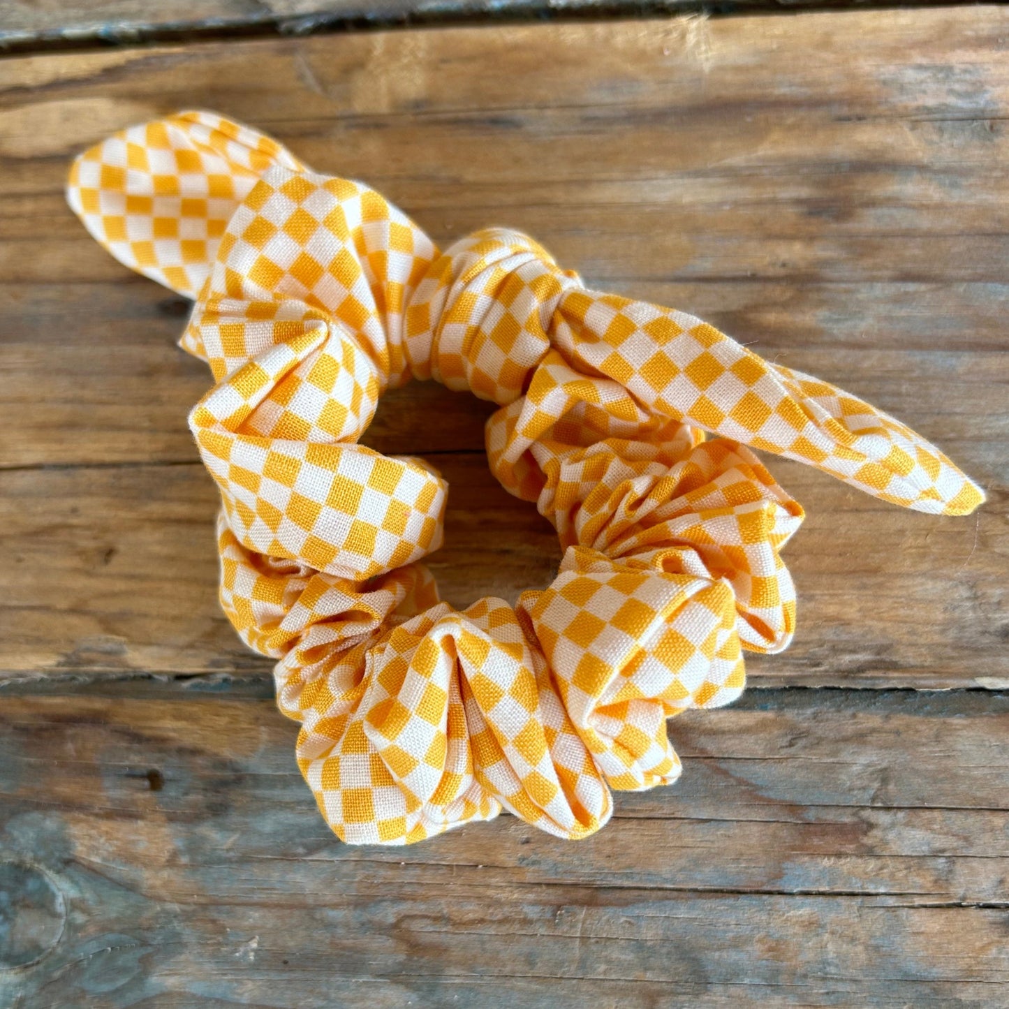 Yellow Checkerboard Scrunchie Hair Tie